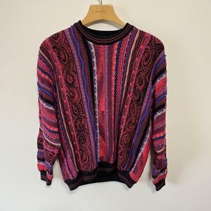 Vintage Croft & Barrow Sweater Mens L Red‎ Cotton Chunky Knit 3D Textured Coogie